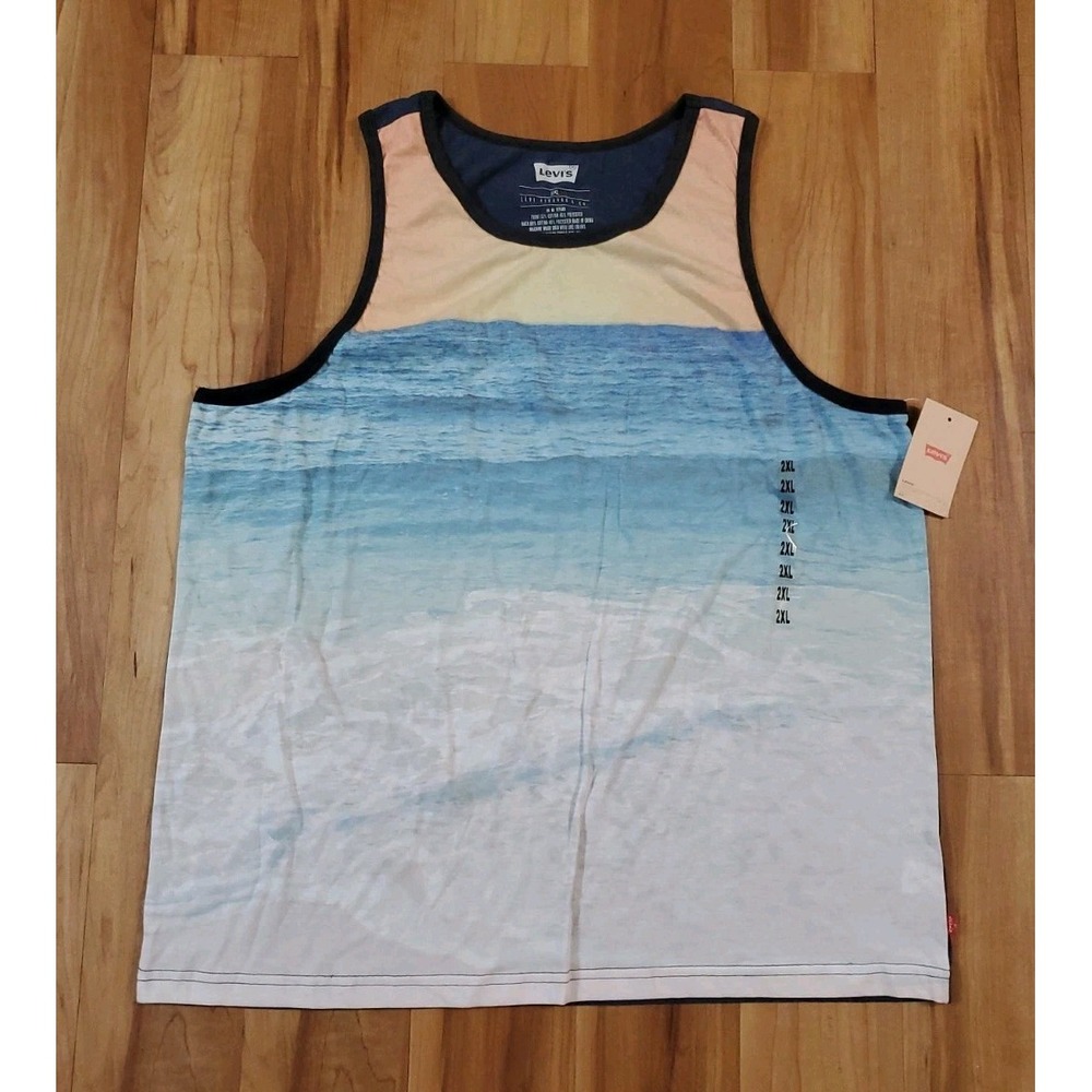 NEW Levi's Mens 2XL Ocean Beach Wave Sunset Graphic Tank Top Sleeveless Tee